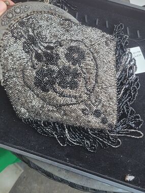 Beaded Fringe Evening Bag in Black and Silver